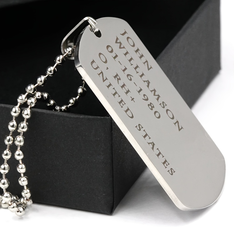 Custom Men's Army Dog Tag Pendant Identity Necklace Engraved Stainless Steel